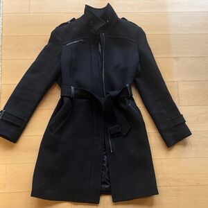 Cole Haan Black Wool Belted Trench Coat